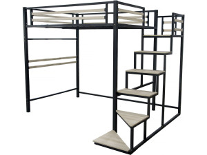 Cama alta de metal com escadas "LENA" - 140 x 200 cm - preta -