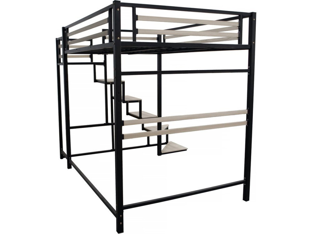 Cama alta de metal com escadas "LENA" - 140 x 200 cm - preta -