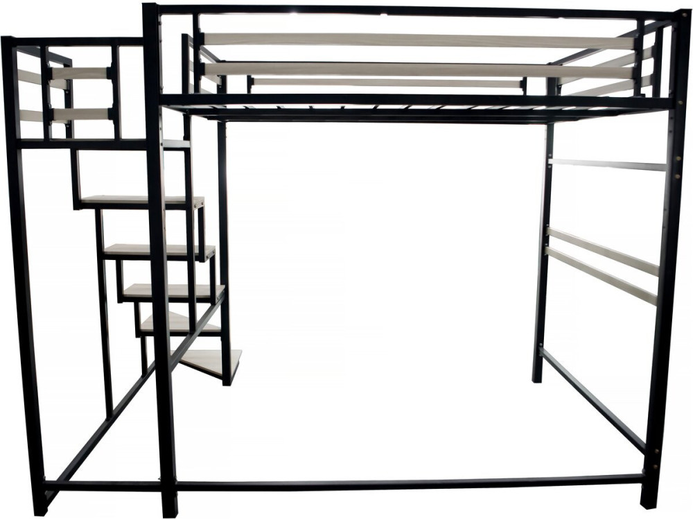 Cama alta de metal com escadas "LENA" - 140 x 200 cm - preta -