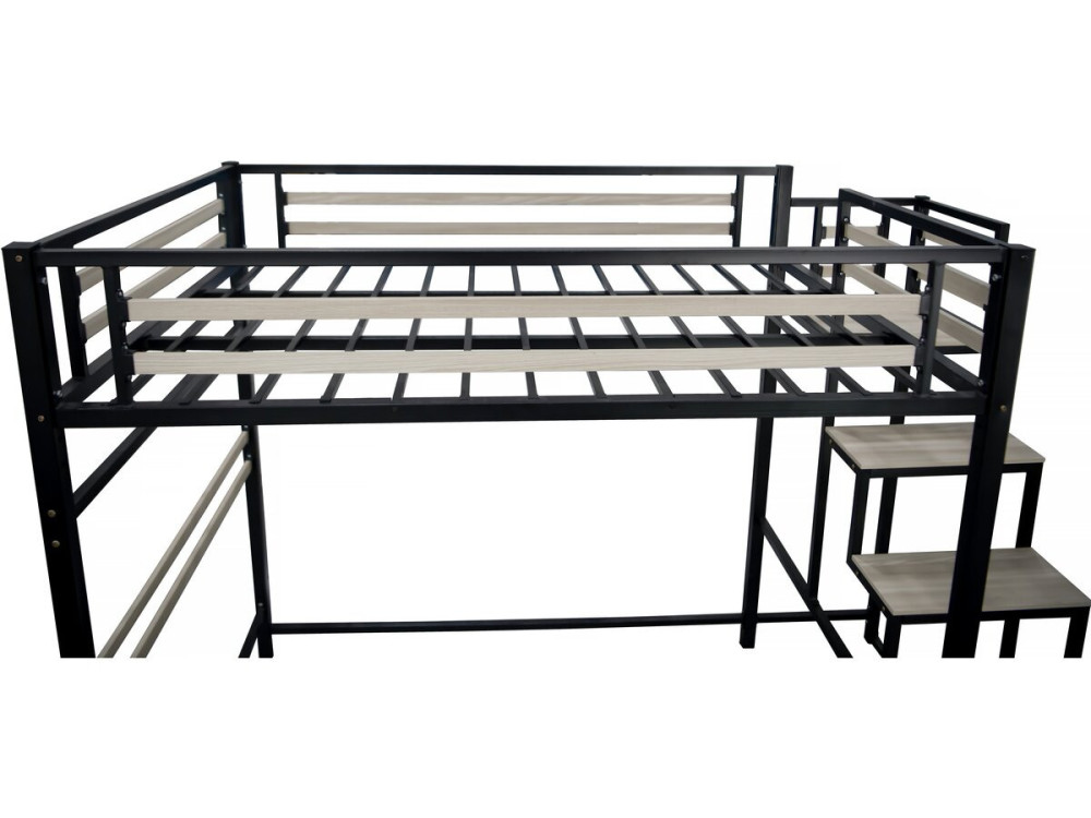 Cama alta de metal com escadas "LENA" - 140 x 200 cm - preta -