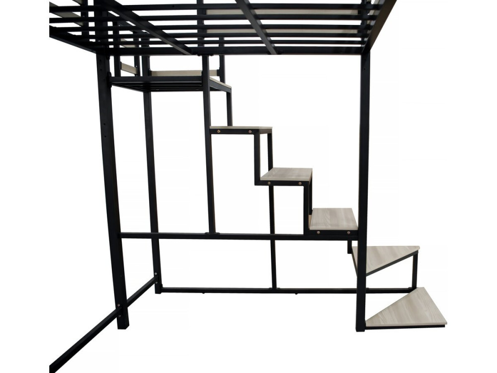 Cama alta de metal com escadas "LENA" - 140 x 200 cm - preta -