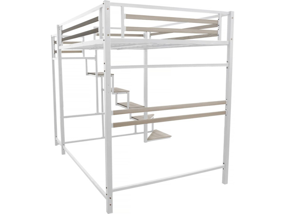 Cama alta em metal com escada "LENA" - 140 x 200 cm - Branco