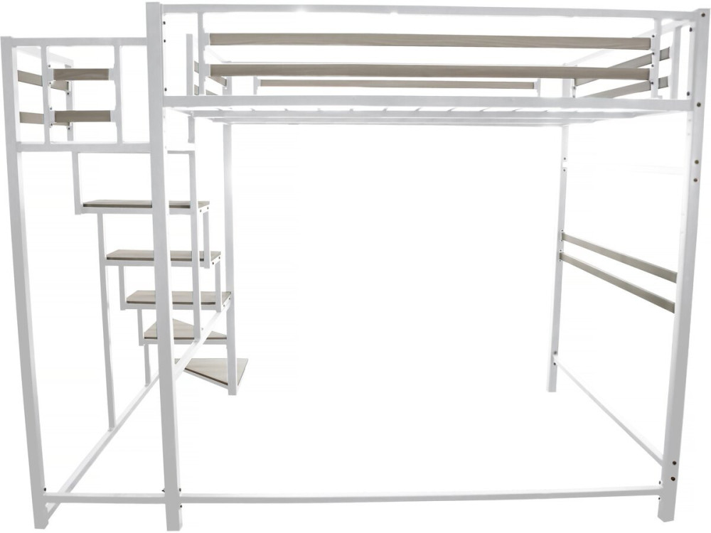 Cama alta em metal com escada "LENA" - 140 x 200 cm - Branco