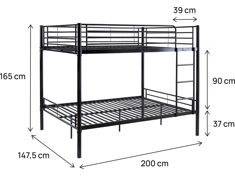 Beliche duplo "Adam" - Box spring incluído - 140 x 190 cm - Preto