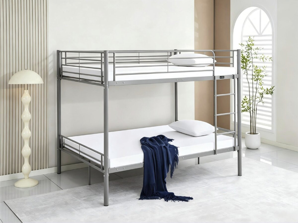 Cama de beliche dupla "Adam" com estrado de molas - 140 x 190 cm - Cinzento