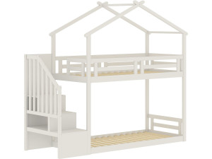 Cama de cabana com beliche e escada de madeira «Oriana» - 90 x 190 cm - Bege