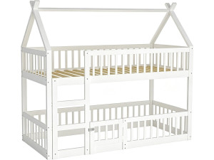 Cama de beliche em madeira com escada «Laith» - 90 x 190 cm - Branco
