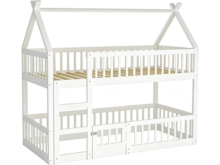 Cama de beliche em madeira com escada «Laith» - 90 x 190 cm - Branco
