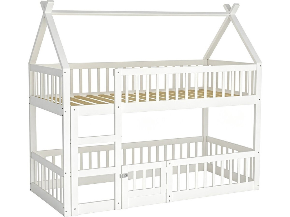 Cama de beliche em madeira com escada «Laith» - 90 x 190 cm - Branco