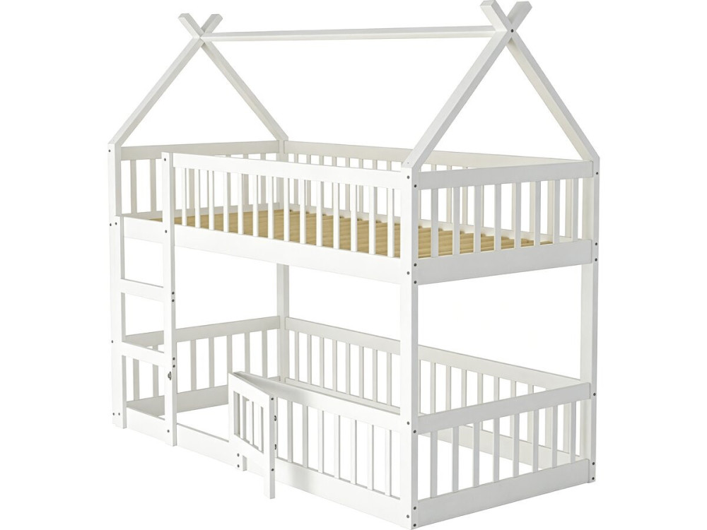Cama de beliche em madeira com escada «Laith» - 90 x 190 cm - Branco