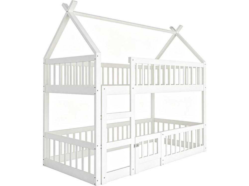 Cama de beliche em madeira com escada «Laith» - 90 x 190 cm - Branco