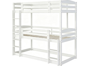 Cama de beliche em madeira com escada «Sephora» - 90 x 190 cm - Branco