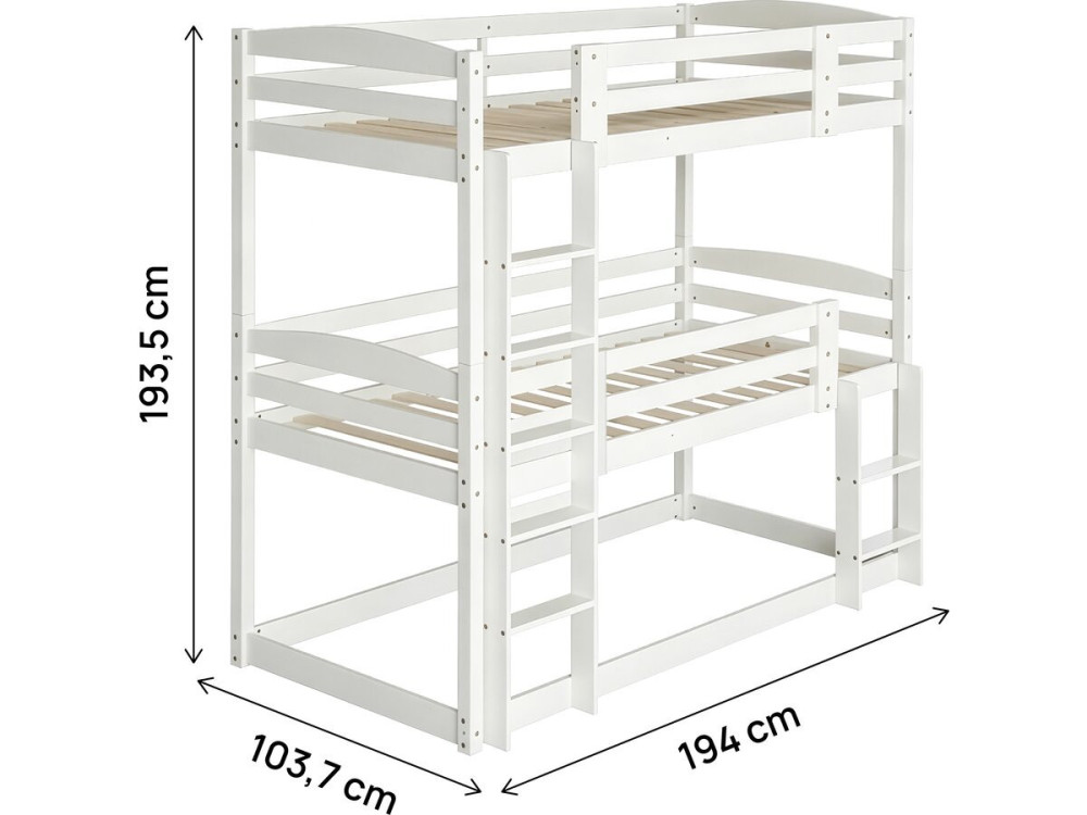 Cama de beliche em madeira com escada «Sephora» - 90 x 190 cm - Branco