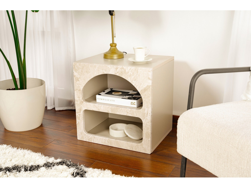 Mesa de cabeceira de madeira "Lorin" 50 x 40 x 50 cm - mármore travertino