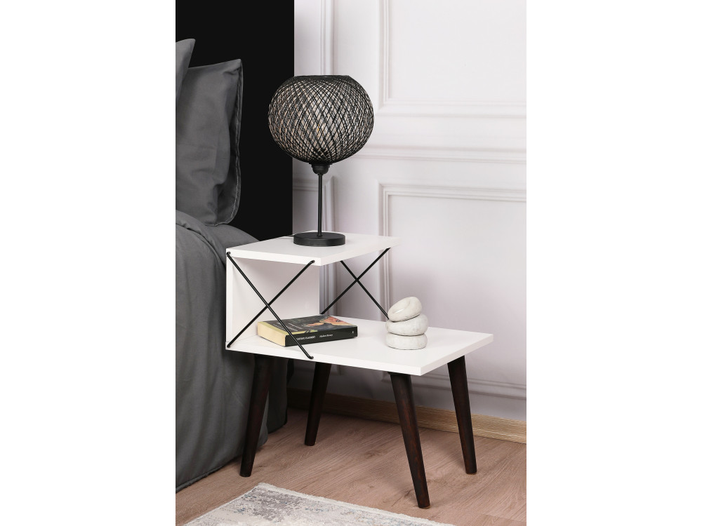 Mesa de cabeceira de madeira "Cross" 50 x 40 x 55 cm - Branco