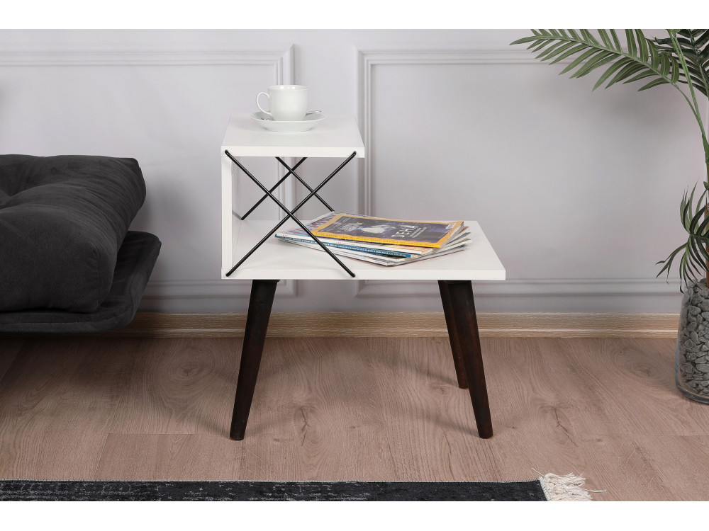 Mesa de cabeceira de madeira "Cross" 50 x 40 x 55 cm - Branco