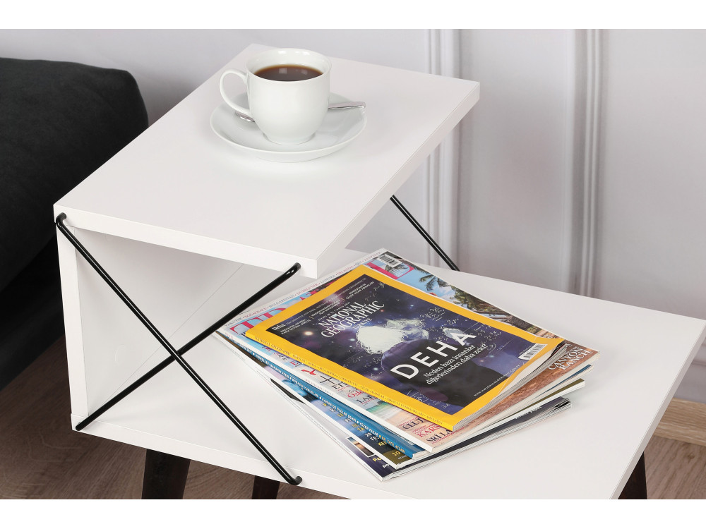 Mesa de cabeceira de madeira "Cross" 50 x 40 x 55 cm - Branco