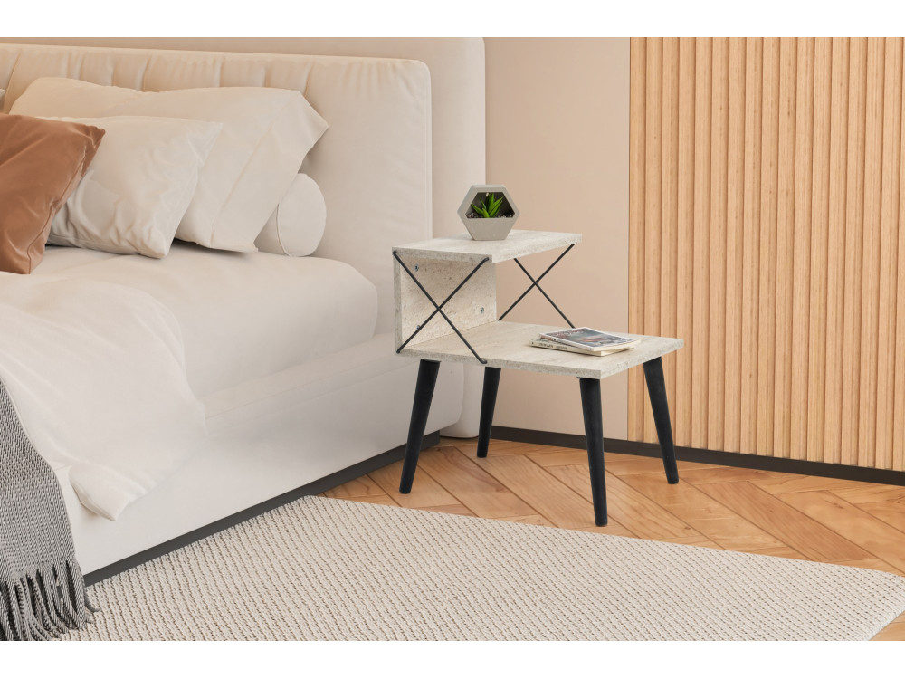 Mesa de cabeceira de madeira "Cross" 50 x 40 x 55 cm - Travertino