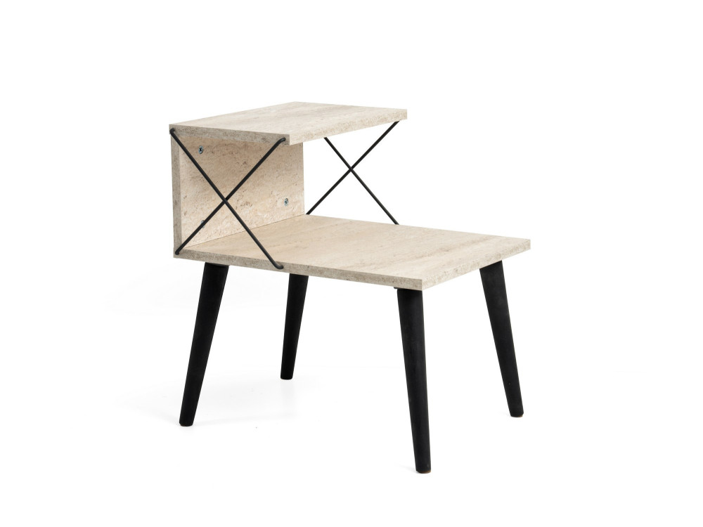Mesa de cabeceira de madeira "Cross" 50 x 40 x 55 cm - Travertino