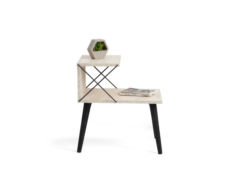 Mesa de cabeceira de madeira "Cross" 50 x 40 x 55 cm - Travertino