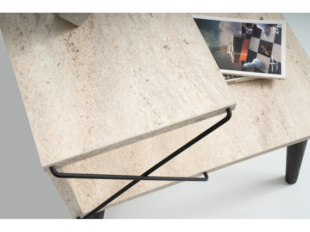 Mesa de cabeceira de madeira "Cross" 50 x 40 x 55 cm - Travertino