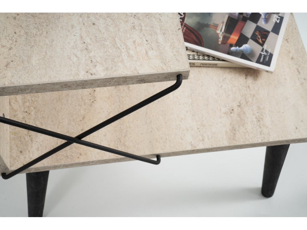 Mesa de cabeceira de madeira "Cross" 50 x 40 x 55 cm - Travertino