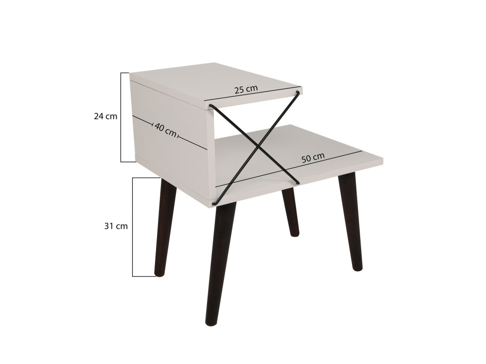 Mesa de cabeceira de madeira "Cross" 50 x 40 x 55 cm - Travertino