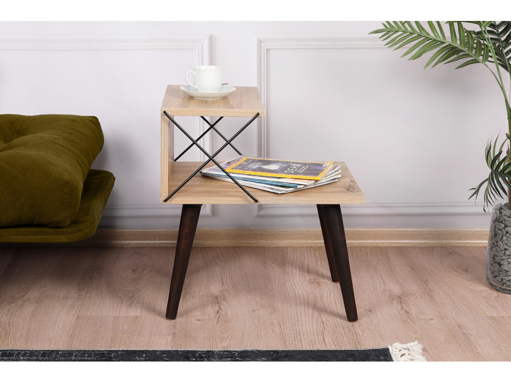Mesa de cabeceira de madeira "Cross" 50 x 40 x 55 cm - Pinho