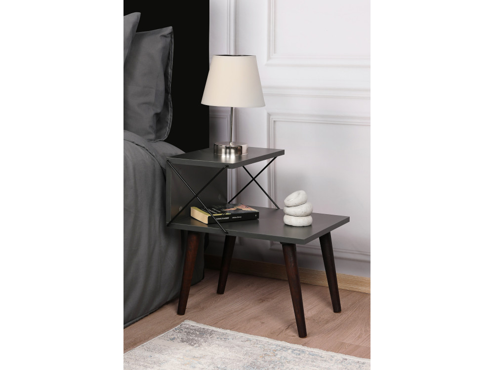 Mesa de cabeceira de madeira "Cross" 50 x 40 x 55 cm - Antracite