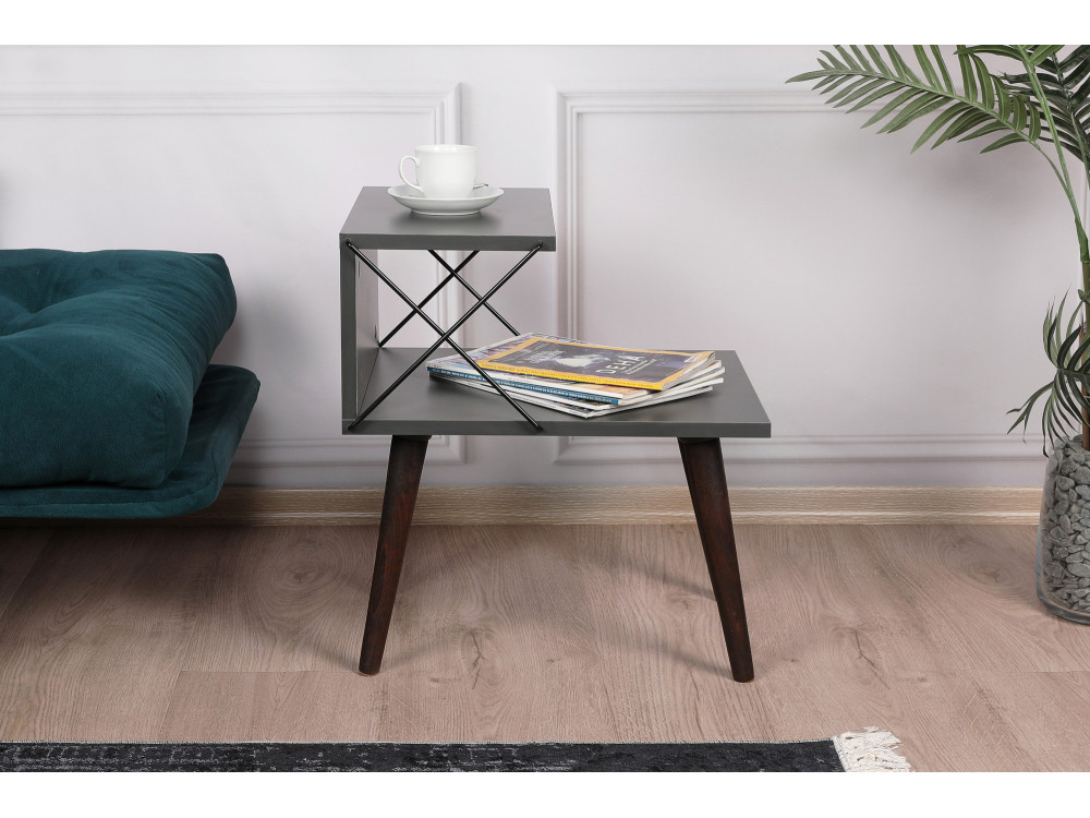 Mesa de cabeceira de madeira "Cross" 50 x 40 x 55 cm - Antracite