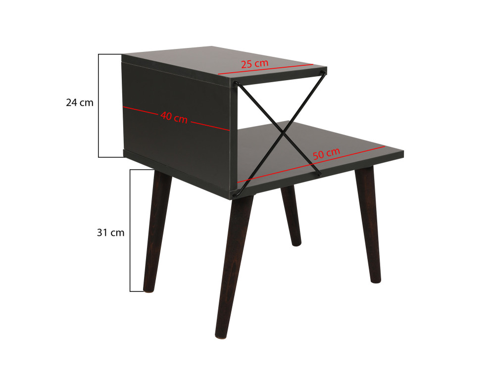 Mesa de cabeceira de madeira "Cross" 50 x 40 x 55 cm - Antracite