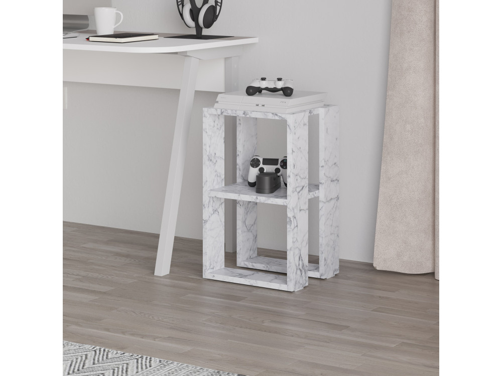Mesa de cabeceira de madeira "Lonie" 30 x 30 x 55 cm - mármore de Carrara