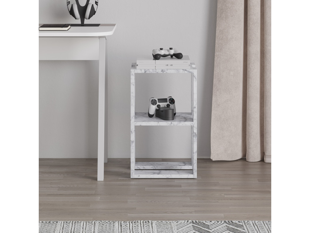 Mesa de cabeceira de madeira "Lonie" 30 x 30 x 55 cm - mármore de Carrara