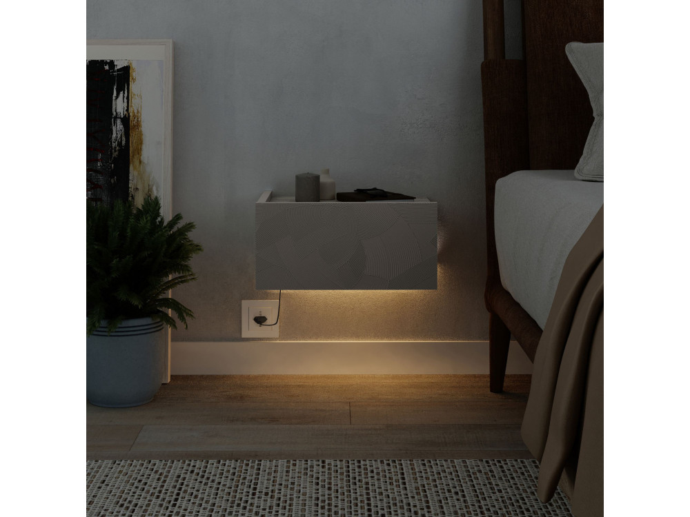 Mesa de cabeceira de madeira "Onda" com iluminação LED - 38 x 31 x 18 cm - Bege