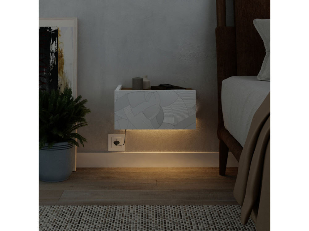 Mesa de cabeceira de madeira "Onda" com luz LED - 38 x 31 x 18 cm - Branco