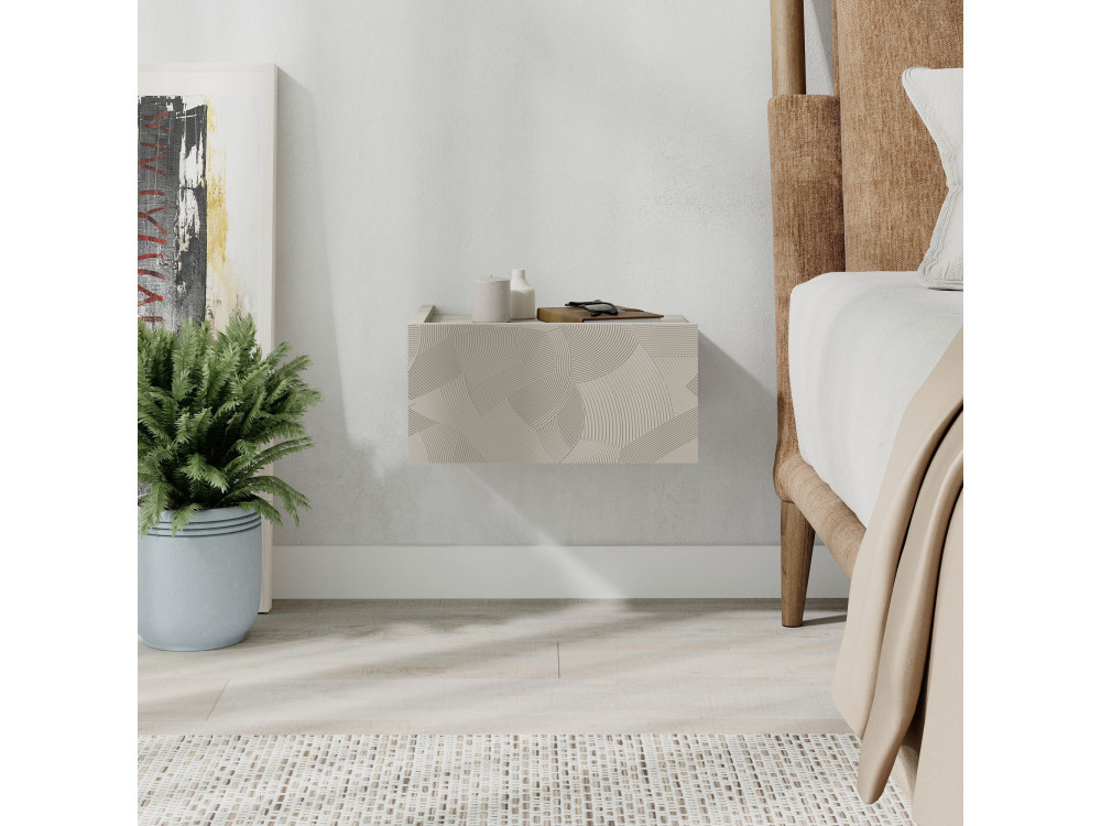 Mesa de cabeceira de madeira "Onda" - 38 x 31 x 18 cm - Bege