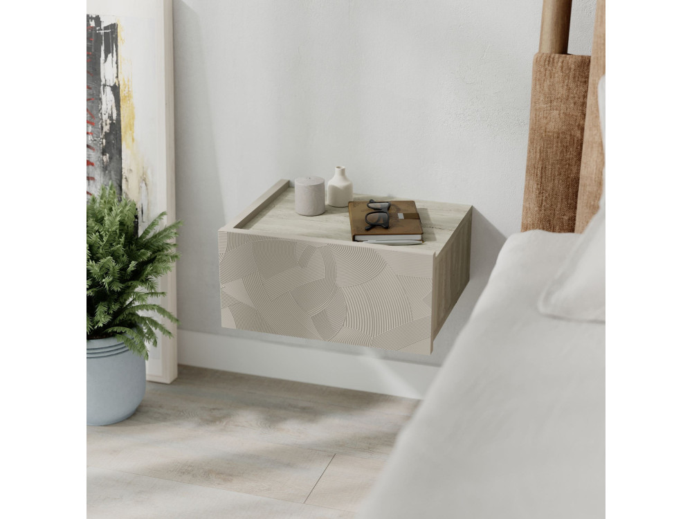 Mesa de cabeceira de madeira "Onda" - 38 x 31 x 18 cm - Bege