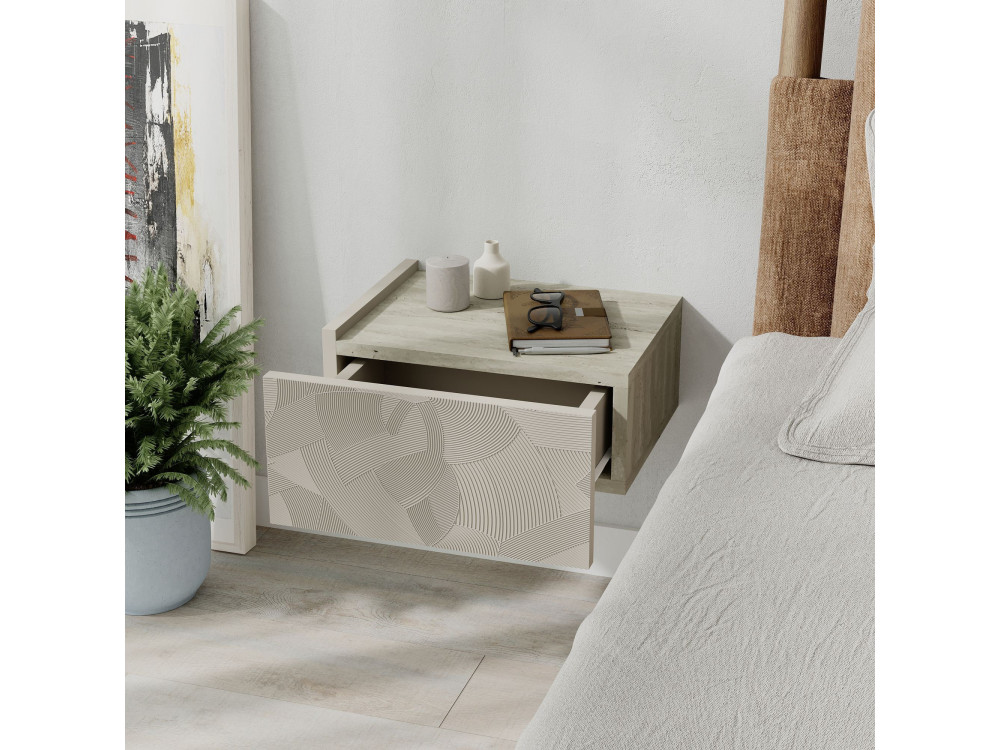 Mesa de cabeceira de madeira "Onda" - 38 x 31 x 18 cm - Bege