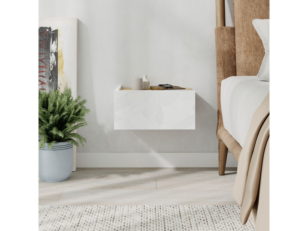 Mesa de cabeceira de madeira "Onda" - 38 x 31 x 18 cm - Branco