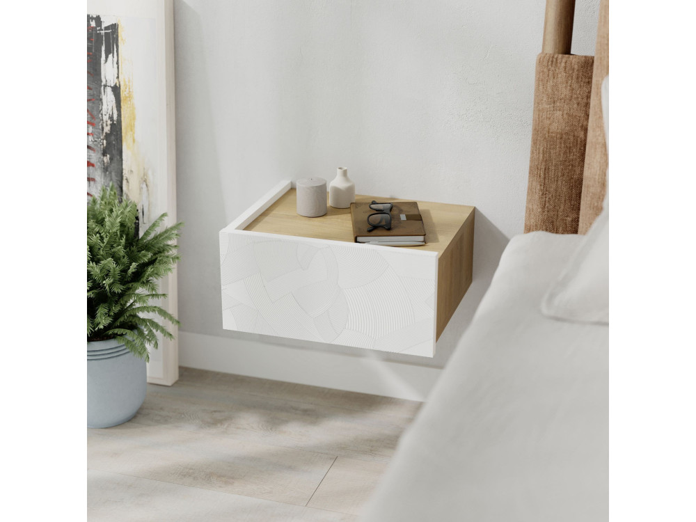 Mesa de cabeceira de madeira "Onda" - 38 x 31 x 18 cm - Branco