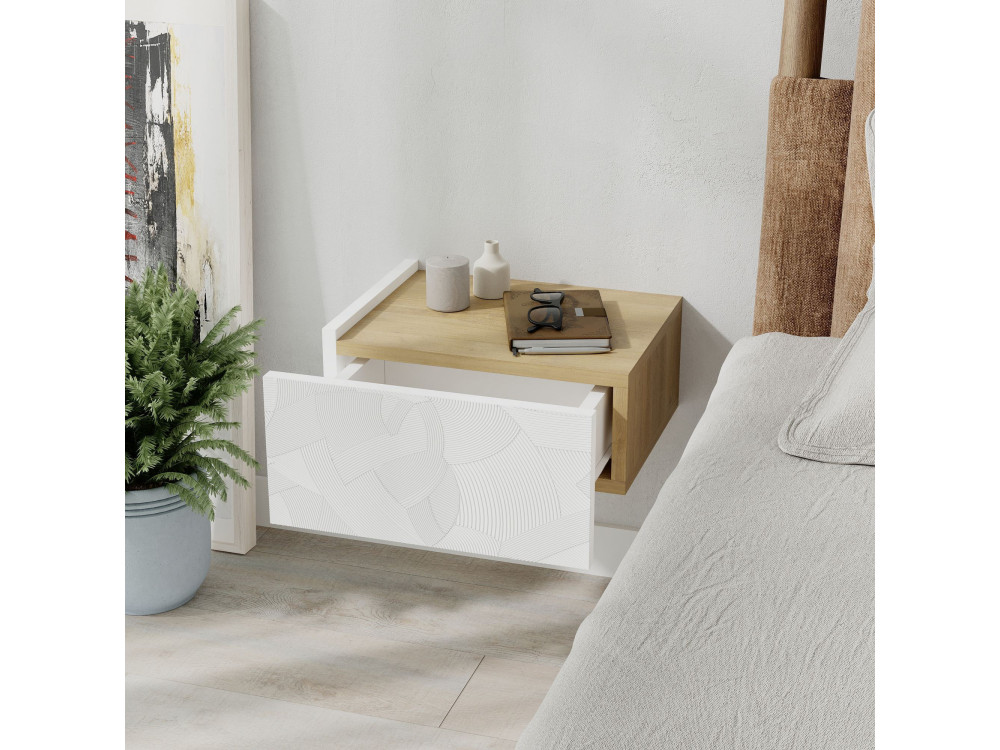 Mesa de cabeceira de madeira "Onda" - 38 x 31 x 18 cm - Branco