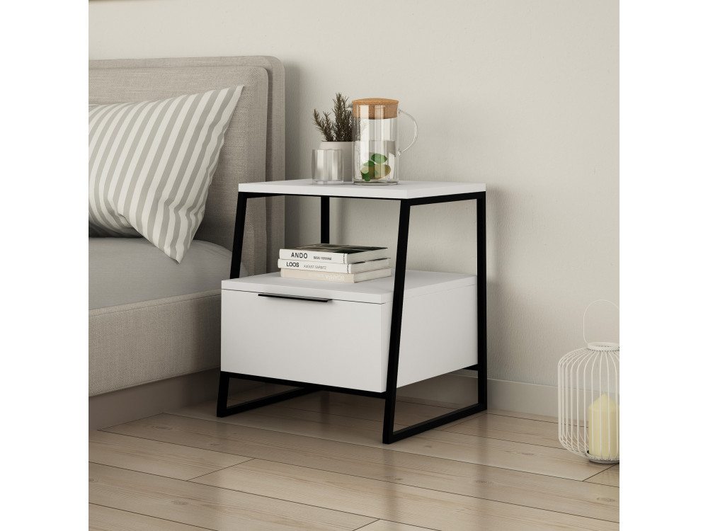 Mesa de cabeceira de madeira "Pal" - 45 x 40 x 50 cm - Branco