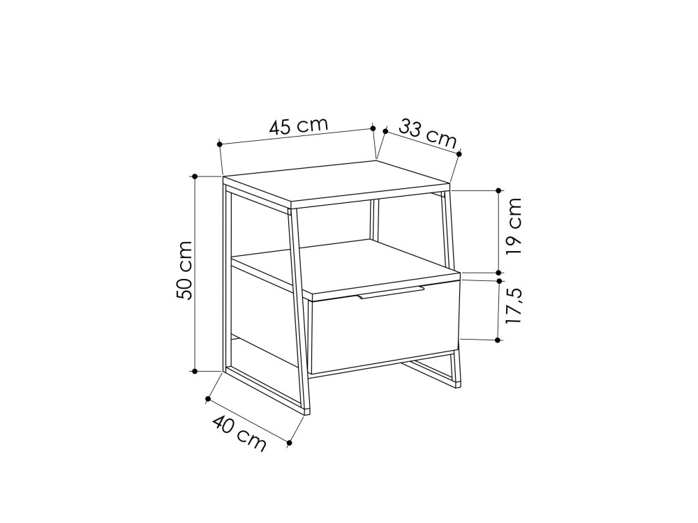 Mesa de cabeceira de madeira "Pal" - 45 x 40 x 50 cm - Branco