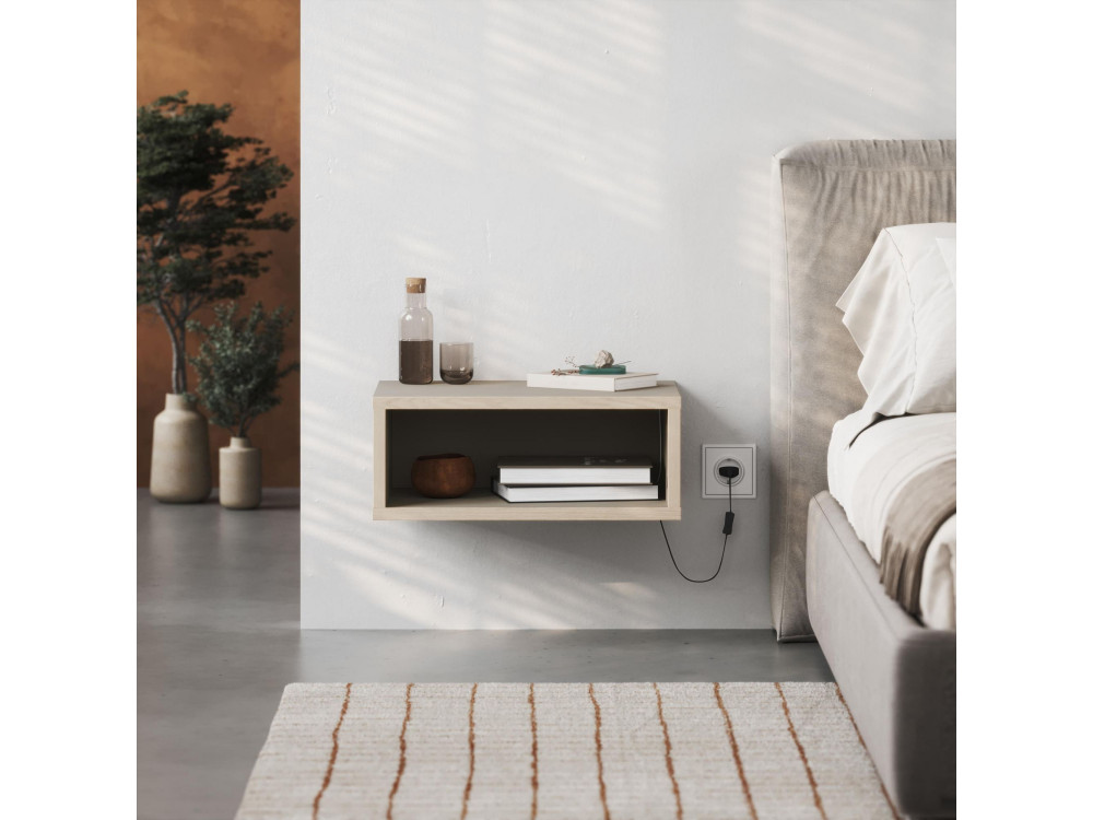 Mesa de cabeceira de madeira "Brik" com luz LED - 45 x 30 x 18 cm - Arenito