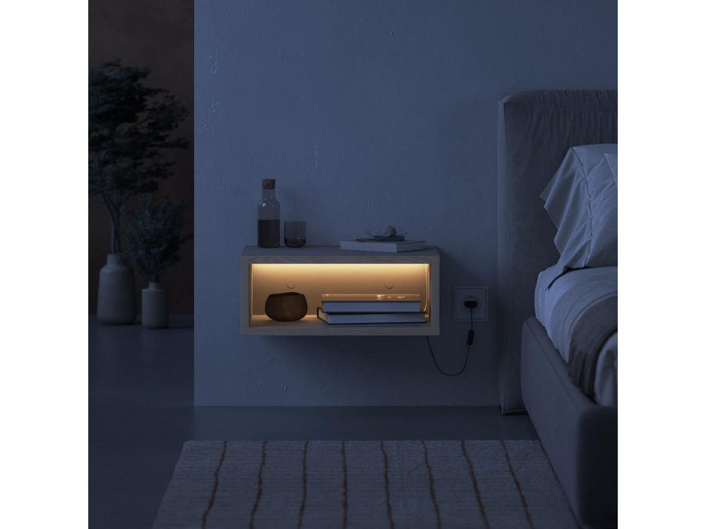 Mesa de cabeceira de madeira "Brik" com luz LED - 45 x 30 x 18 cm - Arenito