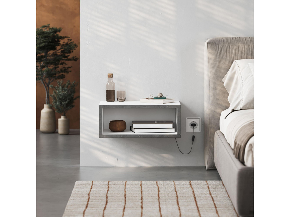 Mesa de cabeceira de madeira "Brik" com iluminação LED - 45 x 30 x 18 cm - Branco