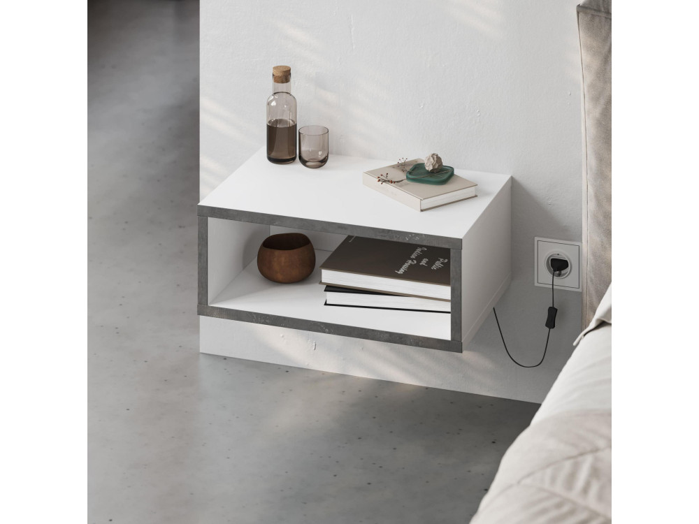 Mesa de cabeceira de madeira "Brik" com iluminação LED - 45 x 30 x 18 cm - Branco