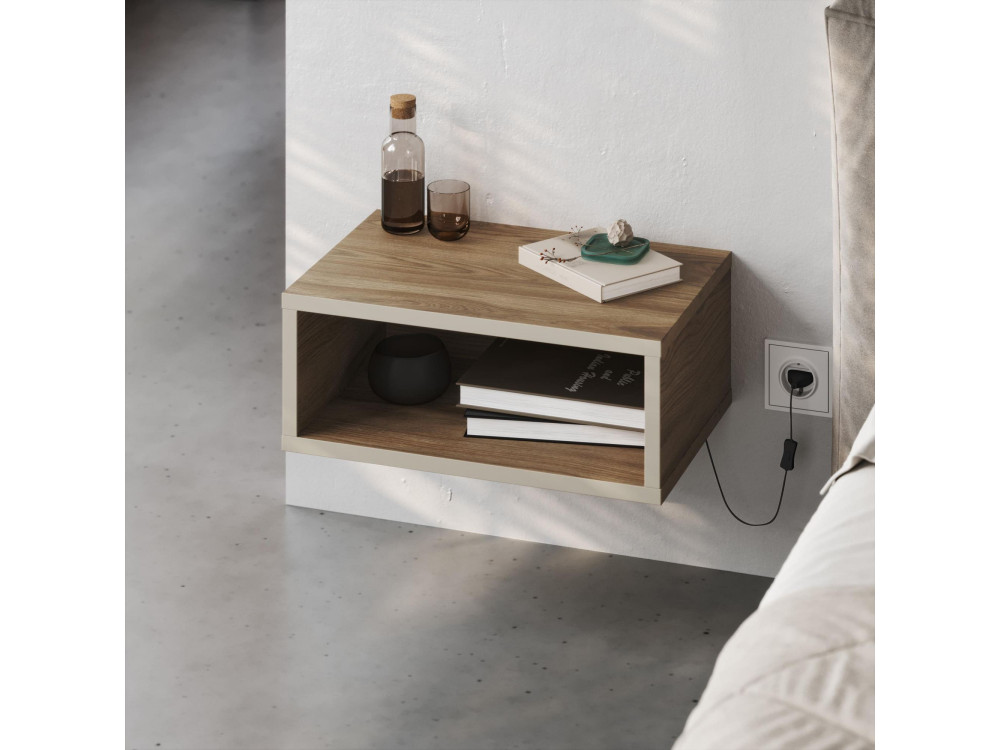 Mesa de cabeceira de madeira "Brik" com luz LED - 45 x 30 x 18 cm - Castanho