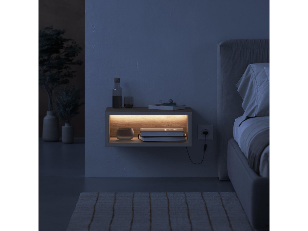 Mesa de cabeceira de madeira "Brik" com luz LED - 45 x 30 x 18 cm - Castanho