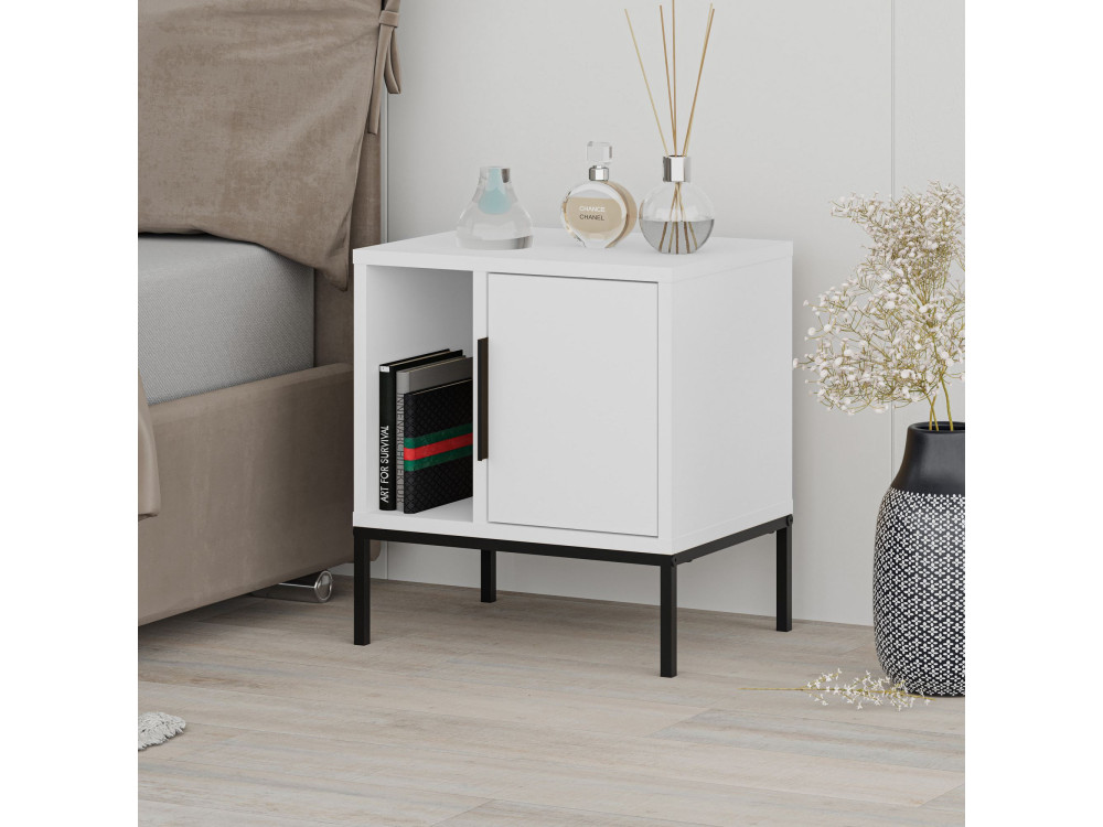 Mesa de cabeceira de madeira "Glynn" - 45 x 35 x 50 cm - Branco
